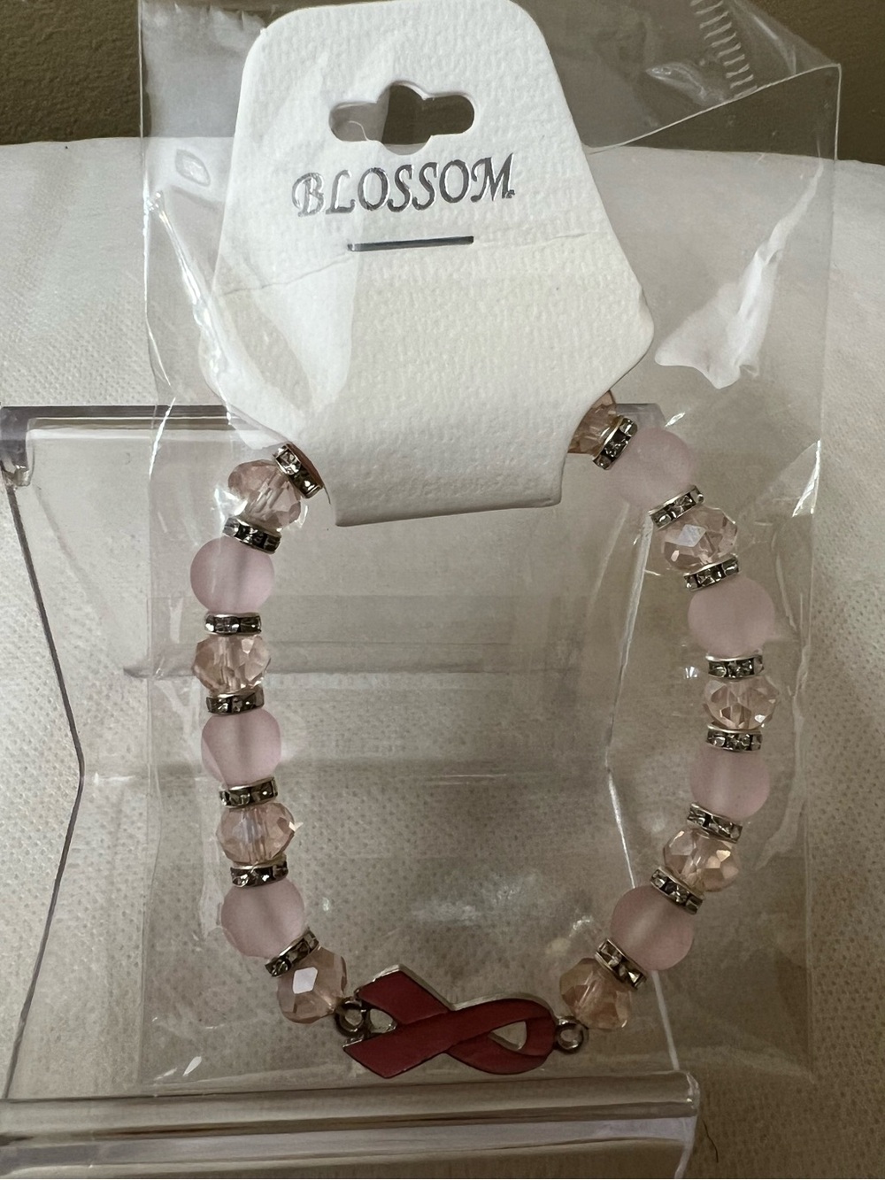 Pink Ribbon Beaded Bracelet - Pink Awareness Charm